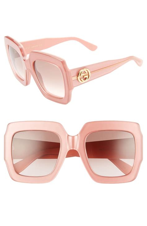 gucci rectangular sunglasses pink|Gucci minimal 54mm square sunglasses.